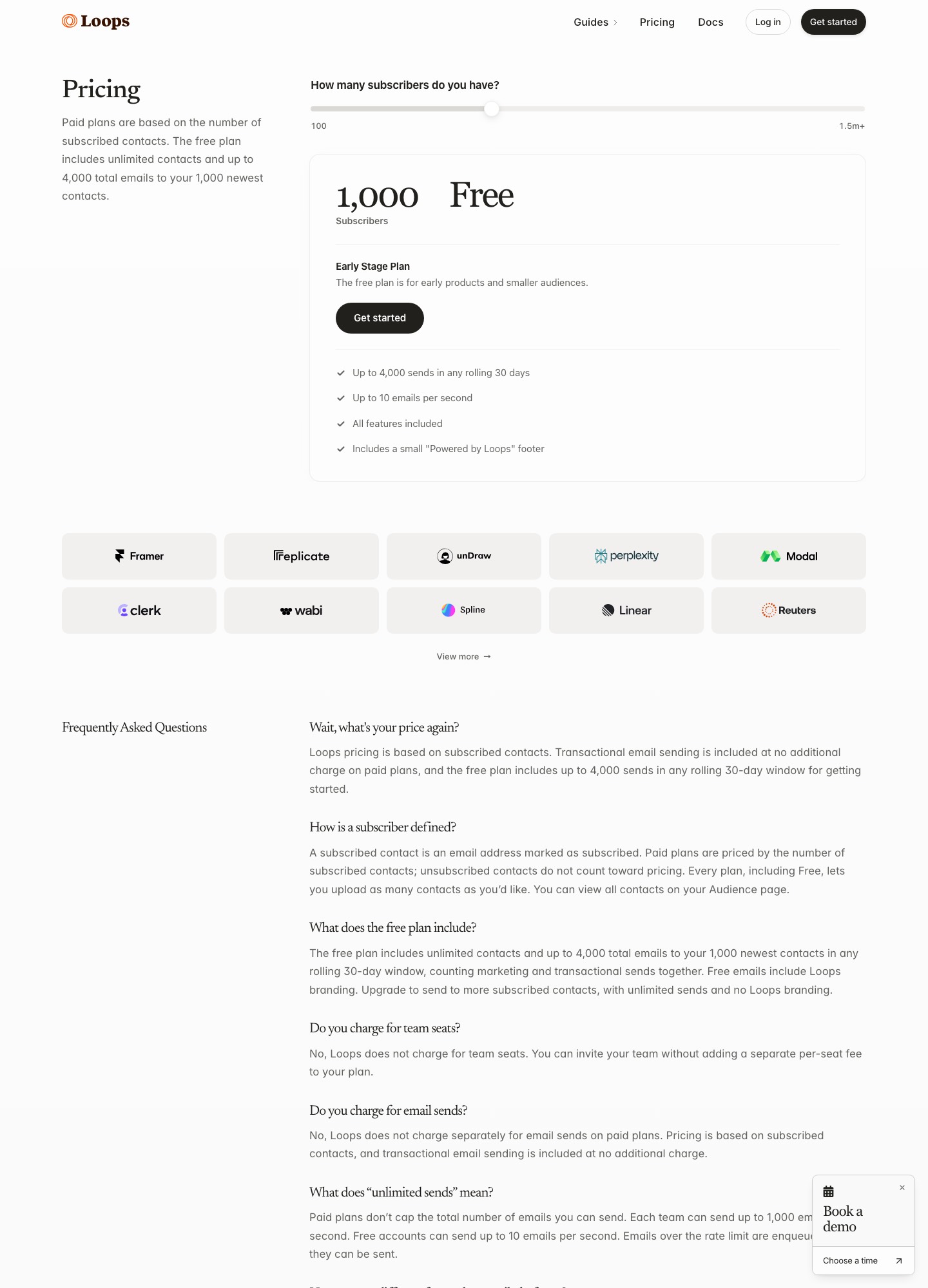 Loops Early Stage-plan: onbeperkt opgeslagen contacten, maximaal 4.000 gecombineerde verzendingen per voortschrijdende 30 dagen naar de 1.000 nieuwste contacten