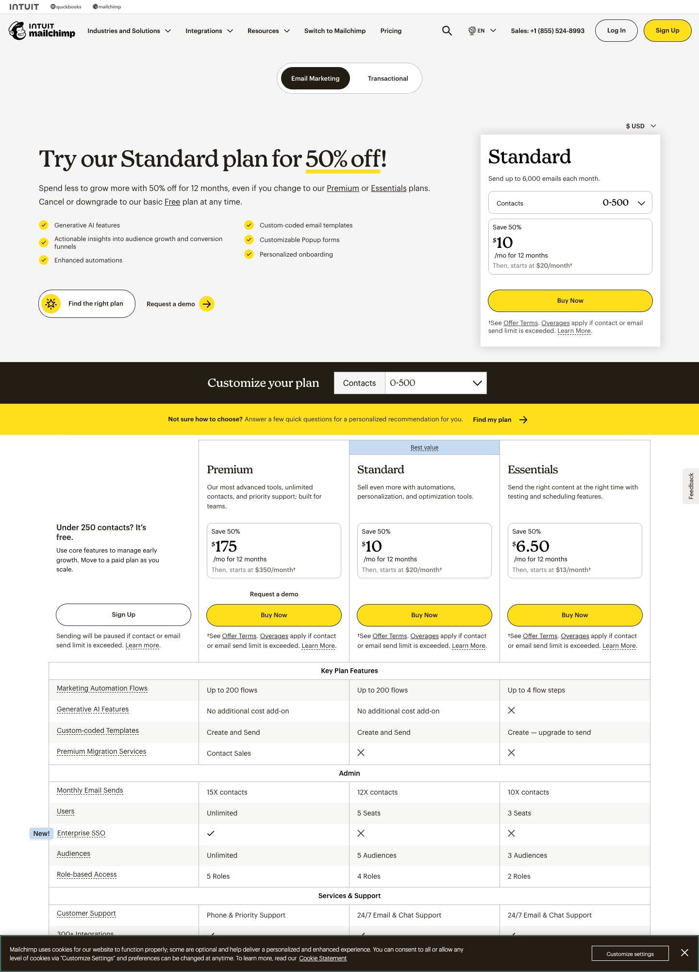 Mailchimp-prijsweergave met planprijzen en een eerstejaarsaanbieding
